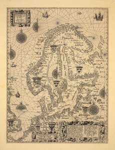 Kaart uitgegeven in Amsterdam (1610) en toont Scandinavië, Noorwegen door Cornelis Doedsz